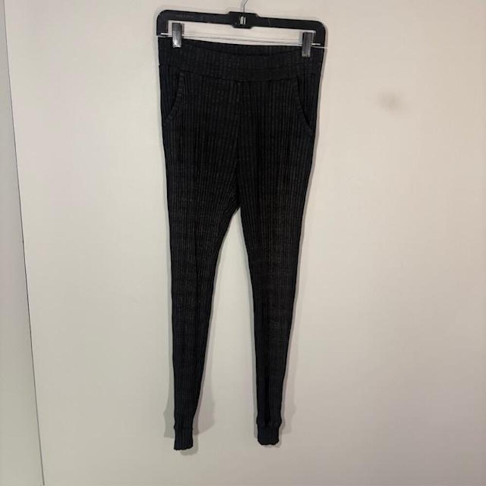 Amour Vert Pants Womens S Gray Ribbed Knit Jogger Elastic Waist Pockets Stretch